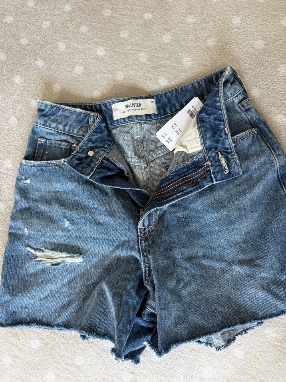 Hollister Medium Blue High-Rise Distressed Denim Shorts